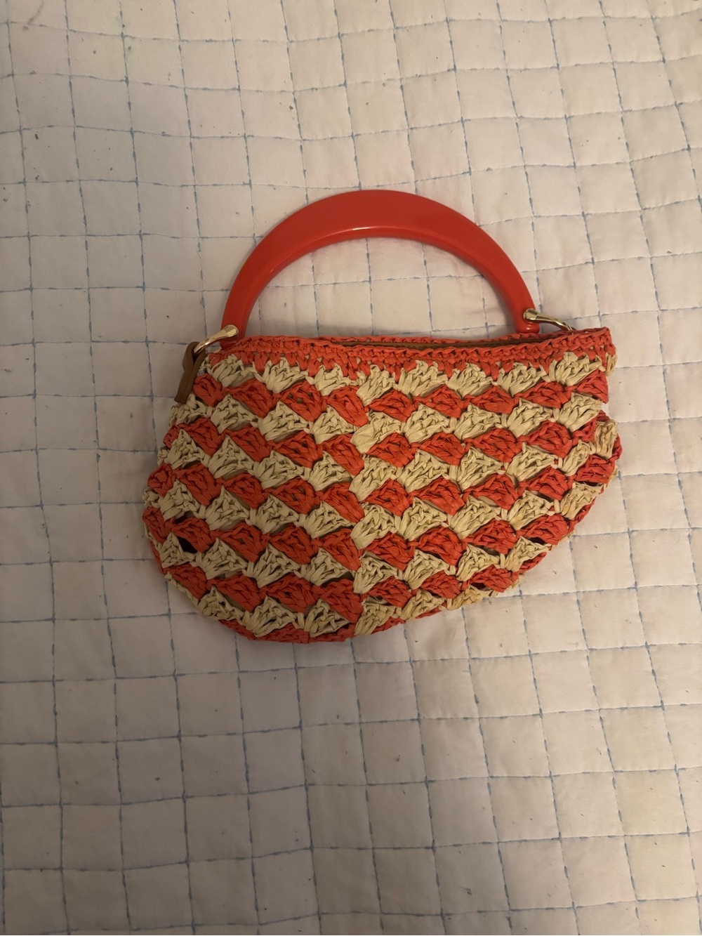a new day Orange and Cream Woven Clutch with Hard Handle